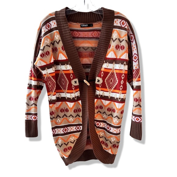 Women's Vintage COLOURS OF THE WORLD '70s Cardigan with Wooden Toggle Size S - Picture 7 of 11